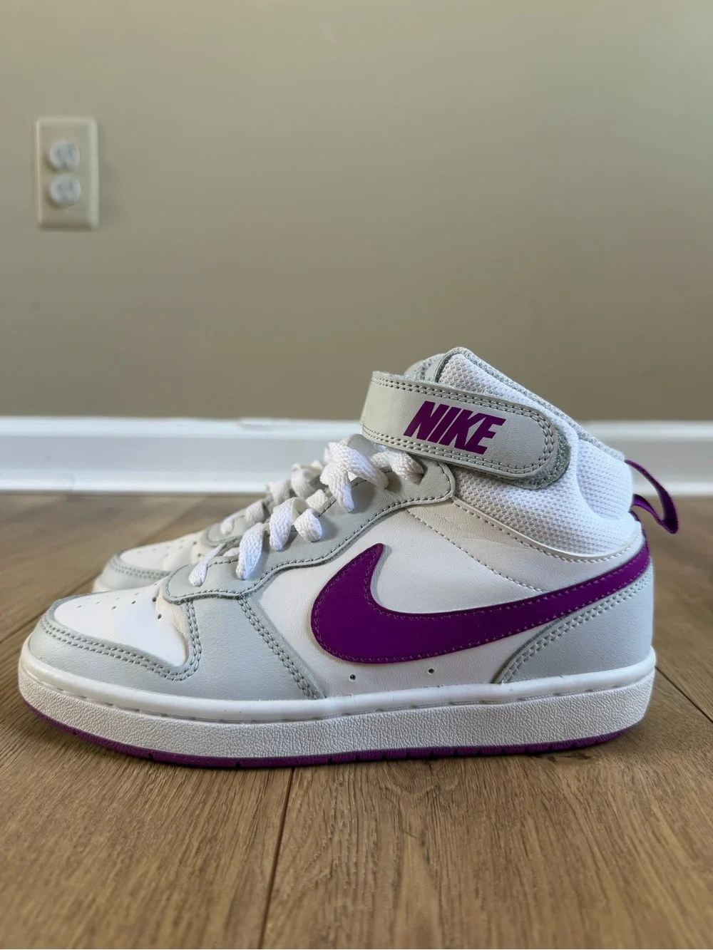 Nike Court Borough Mid 2 GS 'Pure Platinum Vivid Purple' Shoes Kids Size 3.5Y